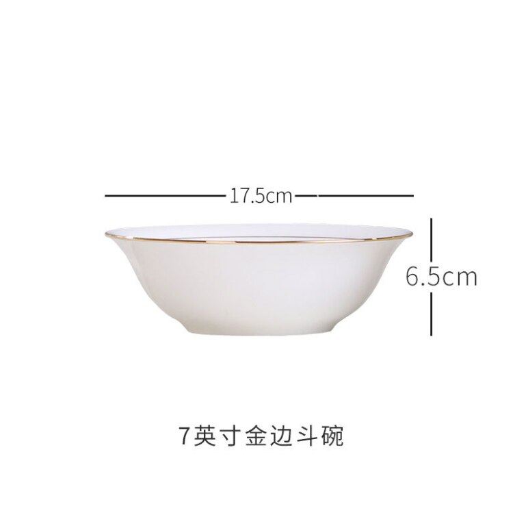 Stor suppeskål nudelskål stor skål nudelskål håndlavet spor guld husholdnings spiseskål keramisk skål til køkken: 7 inches