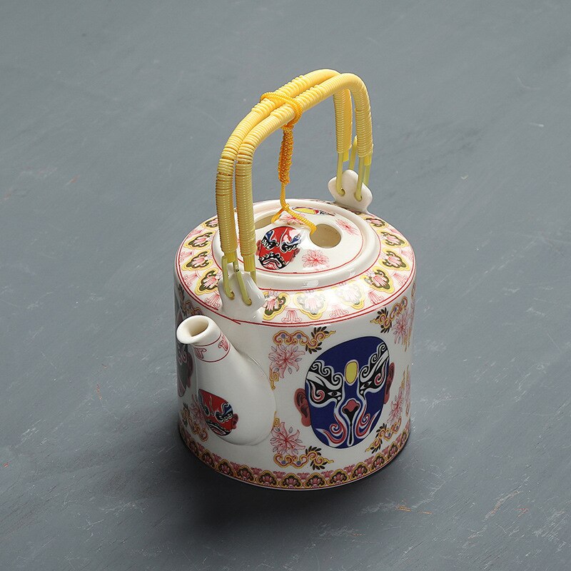 Théière en céramique 800ml style chinois théière en porcelaine bleue et blanche imprimée à la main poignée en bois de bambou fournitures de cuisine