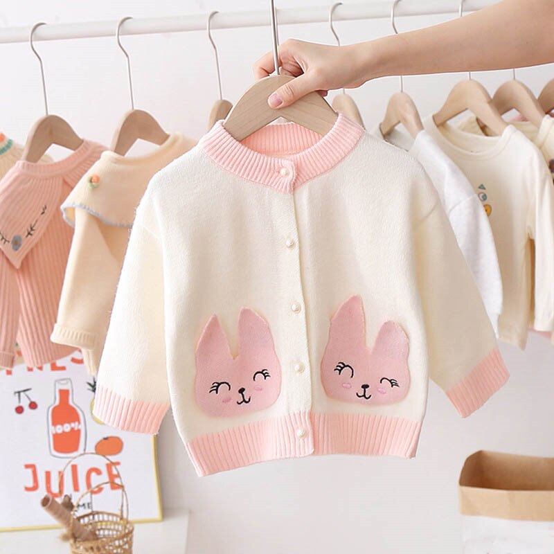 Veste en tricot pour fille de 1 à 3 ans, joli motif de lapin, pull, automne