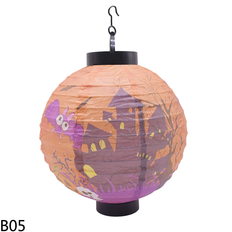 1 stk 20cm/7.8 '' halloween papir lanterner led lys græskar flagermus edderkop kranium gyser lanterne til bar hjem halloween fest indretning: B05 spøgelseshus