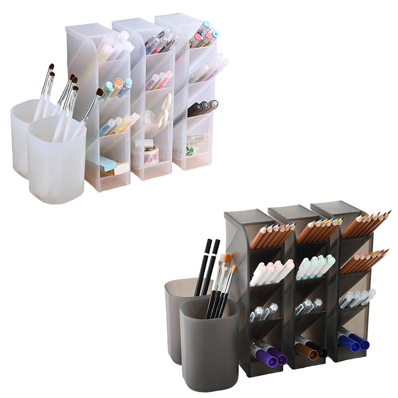 5 Pcs Bureau Organizer- Pen Organisator Opslag Voor Kantoor, School, Thuis Leveringen, doorschijnende Witte Pen Opslag Houder, Set Van 3, 2