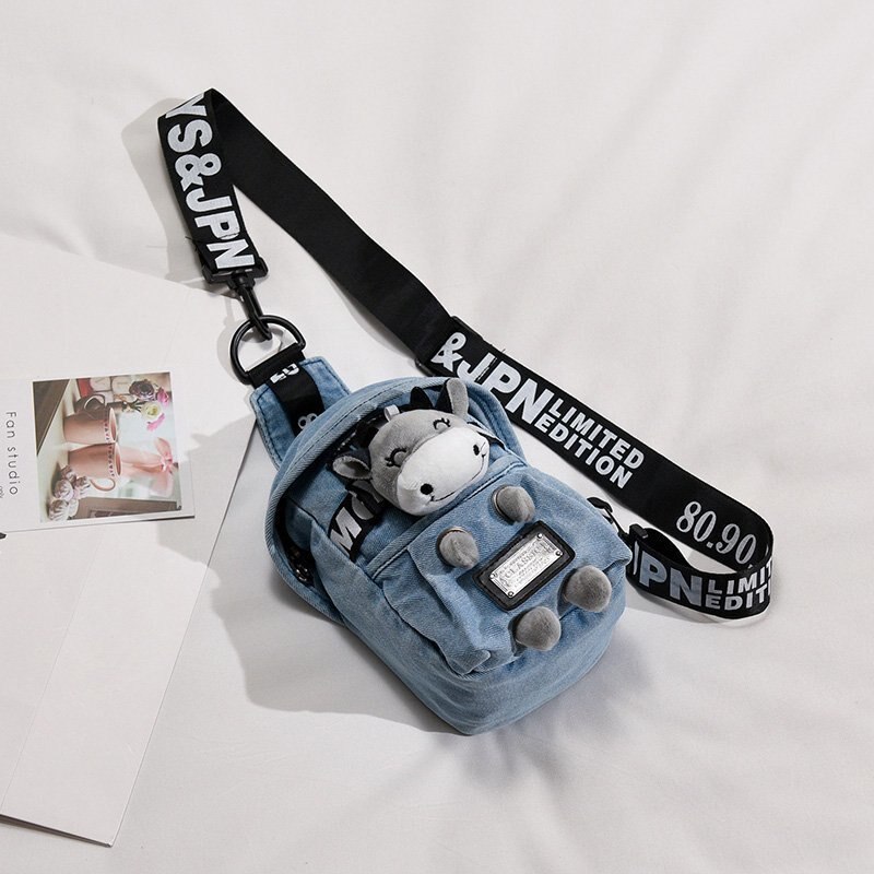 Kobiety płótno talii paczki torba ze sznurkiem kreskówki Crossbody torby na ramię skrzynia codzienna piknik płótno torba listonoszka 2020 Bolsa: calf lekki niebieski