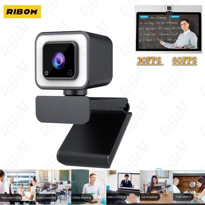 RIBOM Webcam 1080P 60fps Web Camera For Computer Web CamAutofocus HD Webcam With Microphone Three-stop Fill Light PC Camera