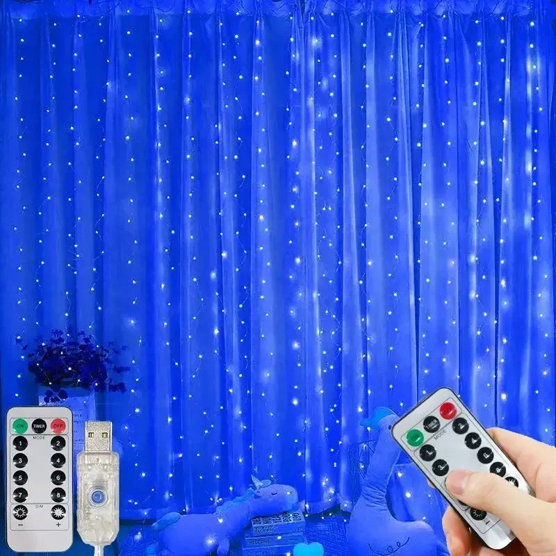 Cortina de luces LED con Control remoto, guirnalda de luces de hadas para decoración de dormitorio y sala de estar, USB, 8 modos, 3/6M: RGB / 51-60 W