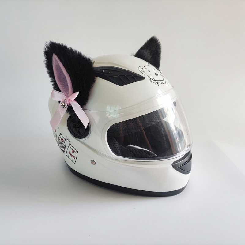 Decoración de orejas de gato para casco de motocicleta, pegatinas de felpa bonitas, casco de Motocross, cara completa, decoración de casco todoterreno, estilo de Cosplay: Oro