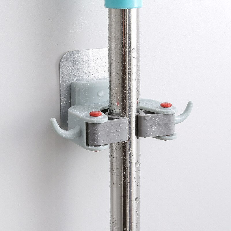 Wandgemonteerde mop-organizer houder borstel bezemhanger opbergrek keukenclip naadloze dweilhaak met gemonteerd ophangen: Rood