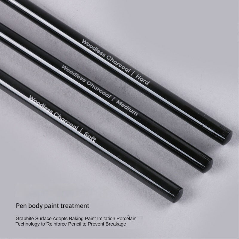 Juego de lápices carbonizados para dibujo, lápiz de grafito de núcleo sólido, suave, medio, duro, carbón vegetal completo, 3/6 piezas