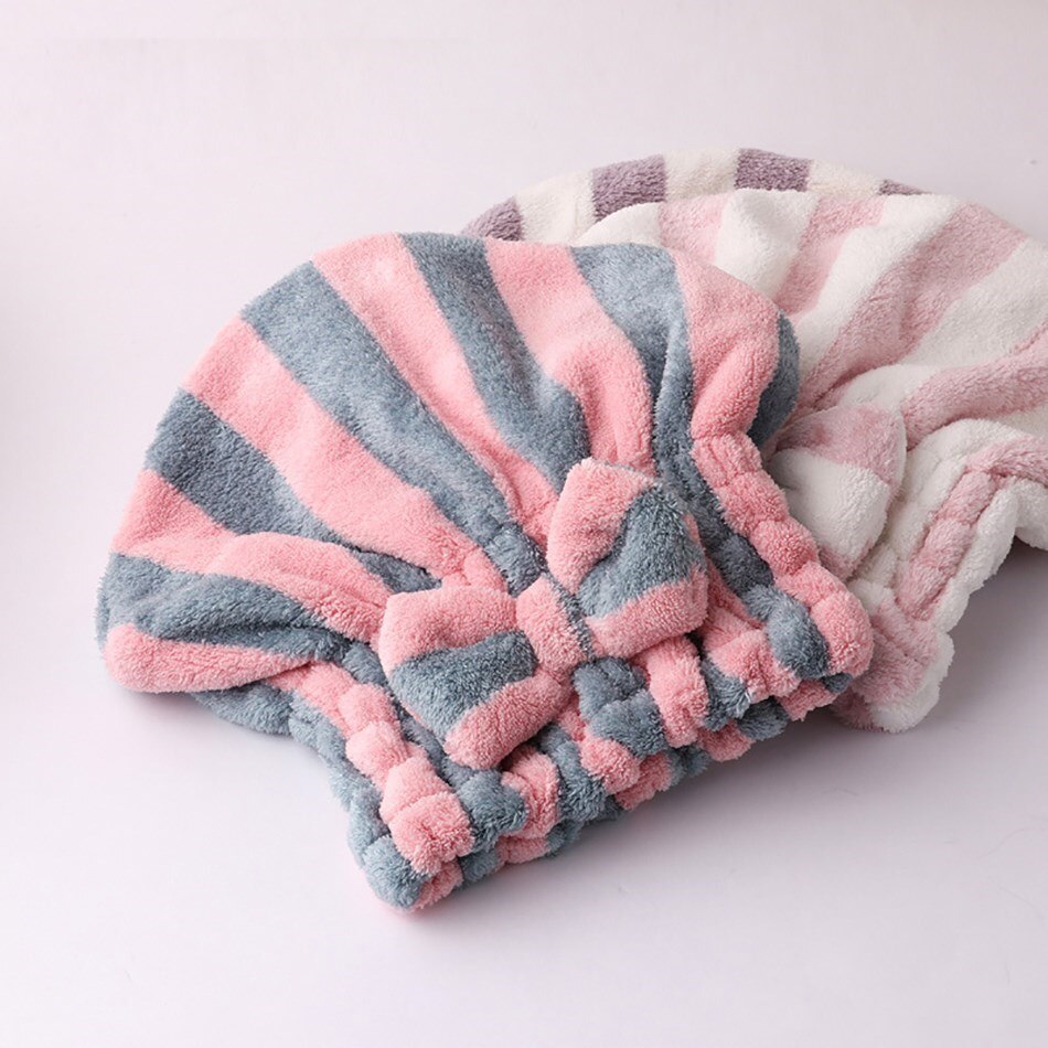 Mikrofaser Haar Handtuch wickeln für Frauen Streifen Saugfähig Schnell Trockenen Haar Turban für Trocknen Lockiges Lange, Dicke Haare Hütte Gewickelt handtuch