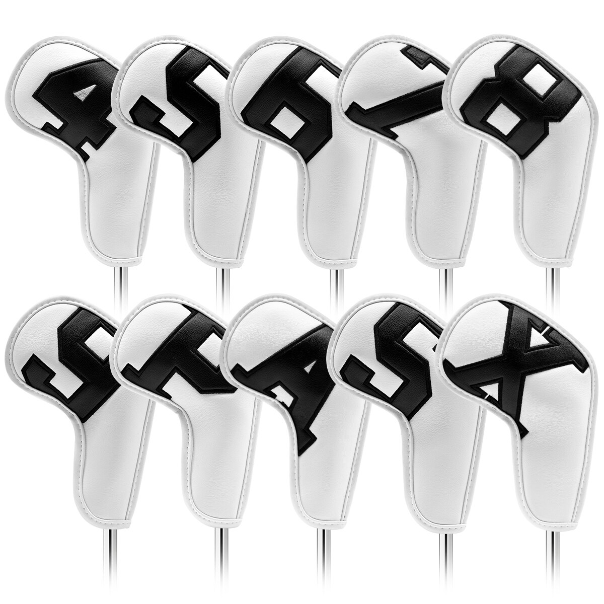 Kleurrijke Nummer Golf Iron Head Covers Iron Headovers Wiggen Covers 4-9 Aspx 10Pcs: WhiteBalck