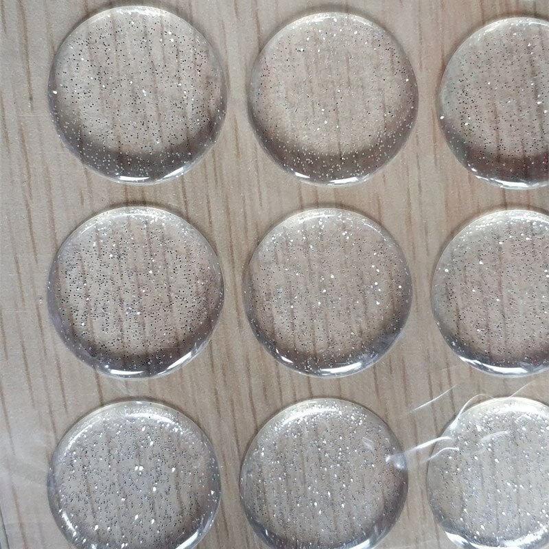 100 stk. 16/20/25mm runde gennemsigtige / flash epoxy klæbende cirkler flaskehætte klistermærker harpiks patch prikker flaskehætte håndværk diy: Sølv pulver flash / 20mm 100 stk