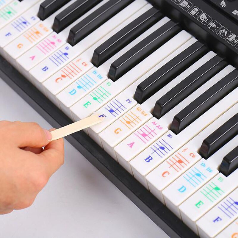 Color Piano Letter Notes Stickers Keyboard Hand Roll Piano Keyboard Transparent Stickers Notation Transparent