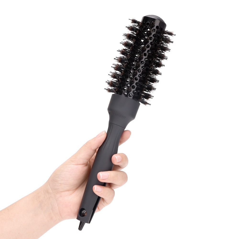 Poignée ronde brosse roulante baril rond avec queue pointue droite sergé peigne à cheveux antistatique noir cheveux friser brosse Salon