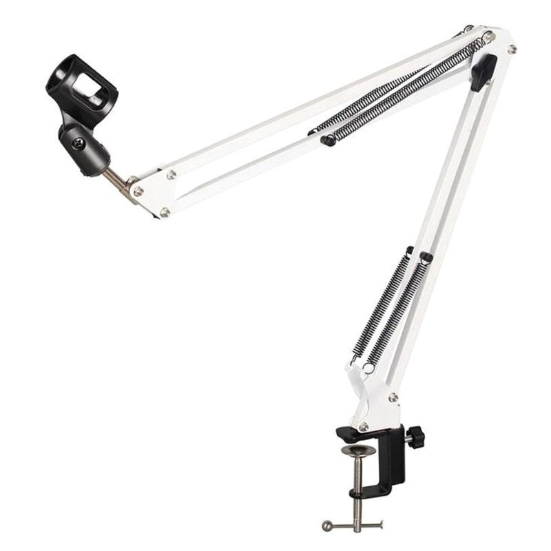 Uitschuifbare Opname Microfoon Houder Met Mic Clip Tafel Montage Klem Suspension Boom Scissor Arm Stand Houder: White