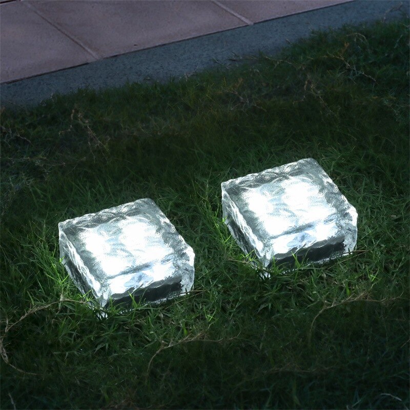 Solar Light IP65 Waterproof Clear Glass Ice Rock Brick Paver Light White Warm White Blue LED Outdoor Lamp Garden Decoration