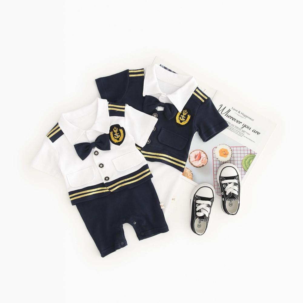 Unisex Newborn Baby Sailor Romper Infant Marine Navy Shortalls Short SleJeve Jumpsuit Boys' Halloween Captain Costume Outfits