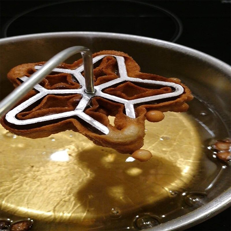 5Pcs Cast Rosette Iron Set Bunuelos Mold Met Handvat Timbale Mallen Gebak Gereedschap Achappam Mold Rozet Cookie Maker 0161C