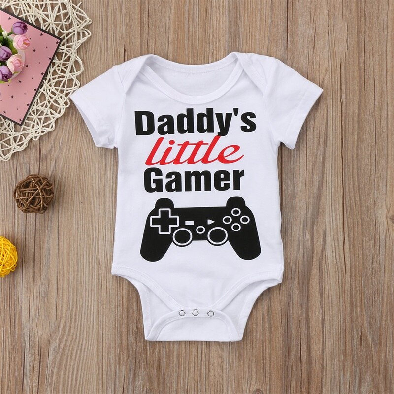 Daddy's Little Gamer Pasgeboren Baby Bodysuit Katoen Wit Jumpsuits Baby Body Jongens Meisjes Kleding Onesie Outfits