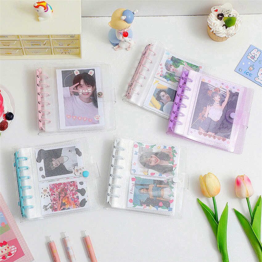 A7 Loose Leaf Postcard Photo Album Glitter Journal Agenda Notebook Planner PVC Binder Idol Card Organizer Book School Stationery