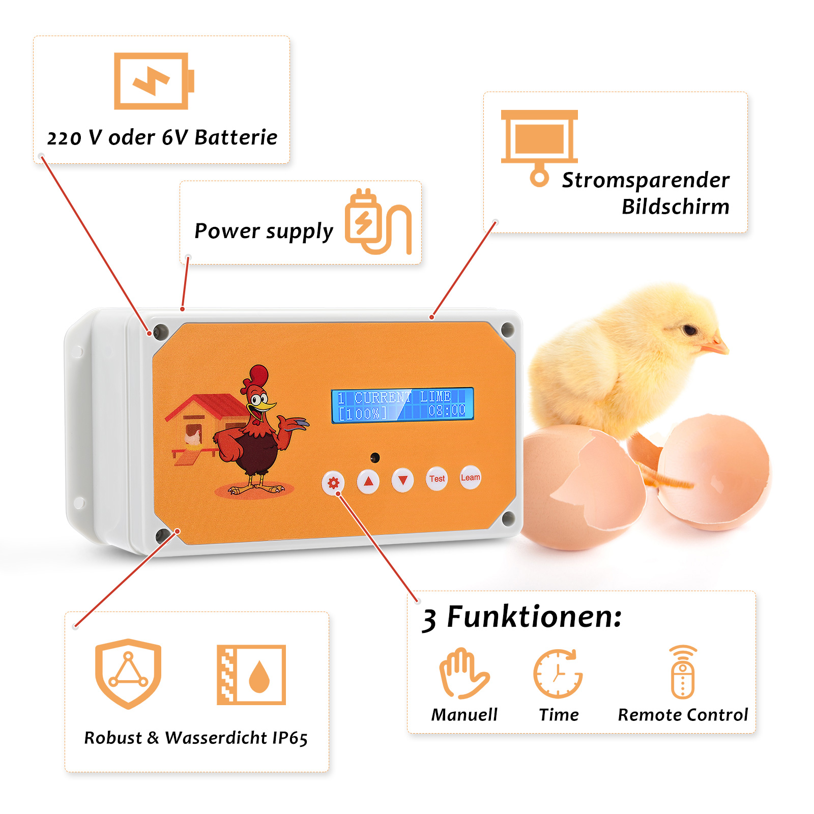 Automatische Kippenhok Deur Schakelkast Met Afstandsbediening En Timer Voor Veilig Kip Landbouw, Stroom Of Batterij Operated