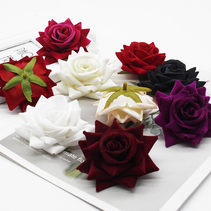 5 Pcs Flanel Rozen Kunstmatige Bloemen Voor Kerstmis Thuis Wedding Bridal Decoratie Accessoires Scrapbook Diy Krans Een Cap