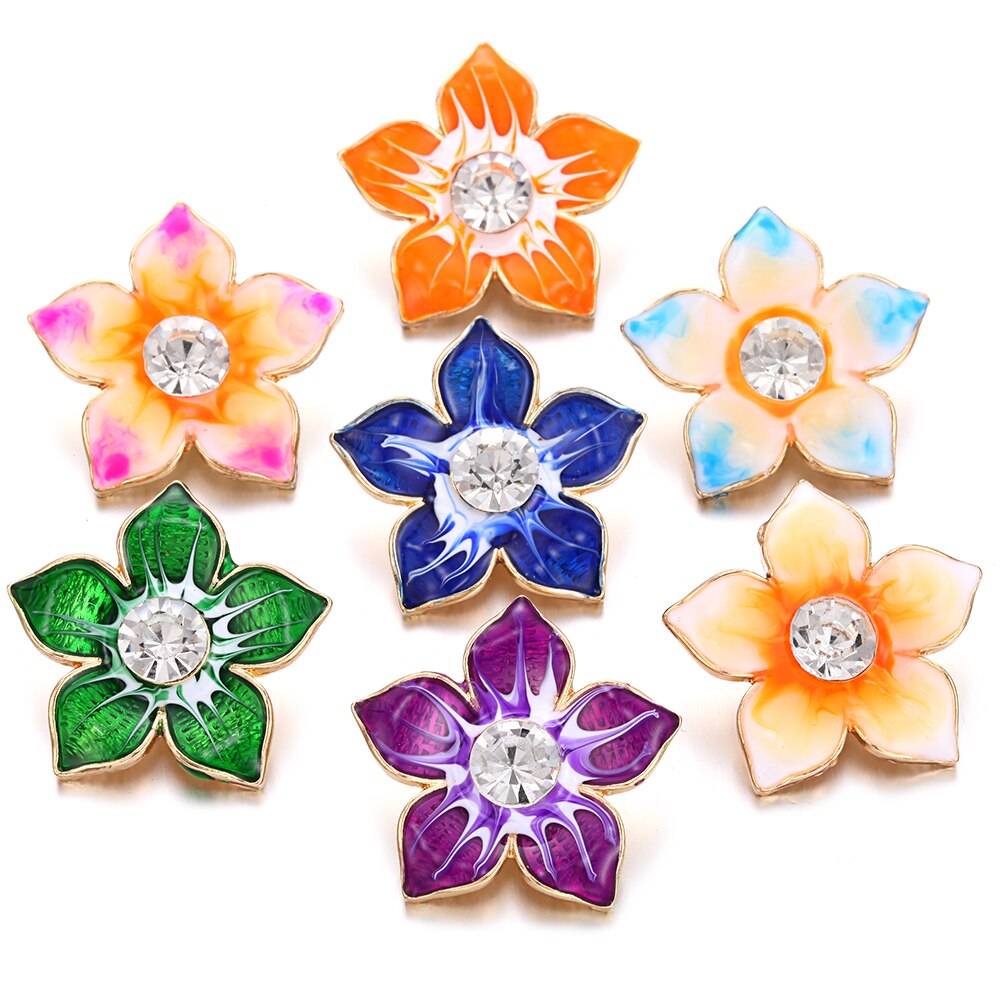 6 stks/partij Snap Sieraden DIY Crystal Rhinestone 18mm Bloem Snap Knoppen Fit 18mm Snap Armbanden Bangles Vrouwen knop Sieraden