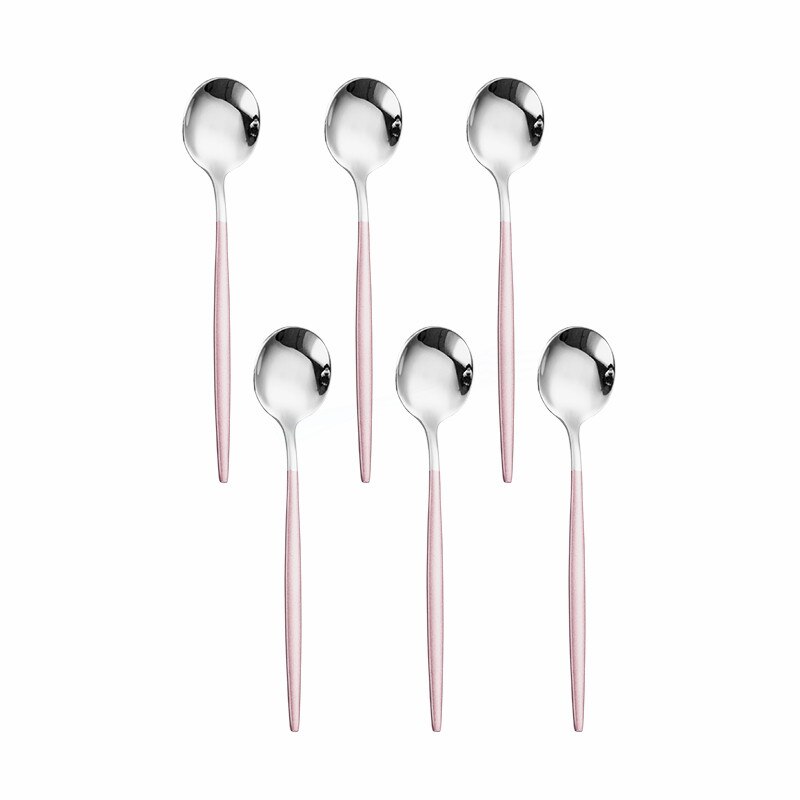 6Pcs Black Silver Cutlery Set Stainless Steel Tea Spoons Dinnerware Set Kitchen Flatware Silverware Tableware Set Eco Friendly