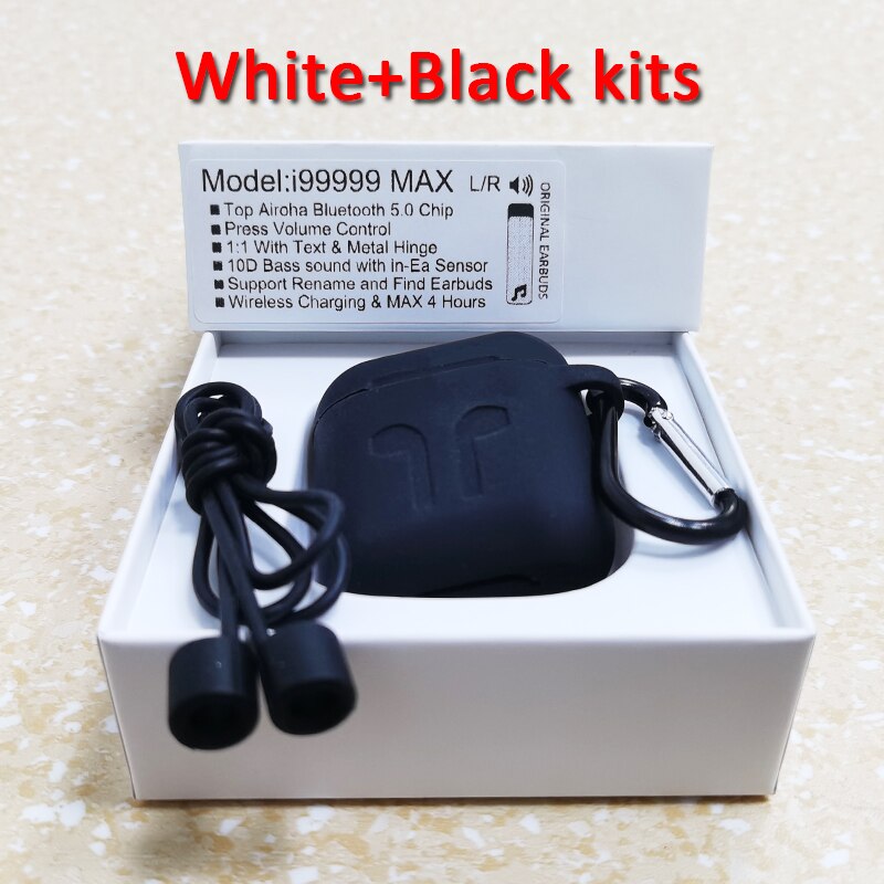 i99999 MAX TWS Volume Control Wireless Earphones 1:1 With Text & Metal Hinge Bluetooth Earbuds 10D Super Bass PK i99999 Plus: White Blackcase