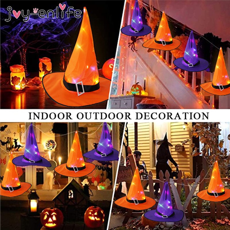 Sombrero de bruja LED brillante para Halloween, sombrero de bruja para decoración de de Cosplay, gorra de juguete