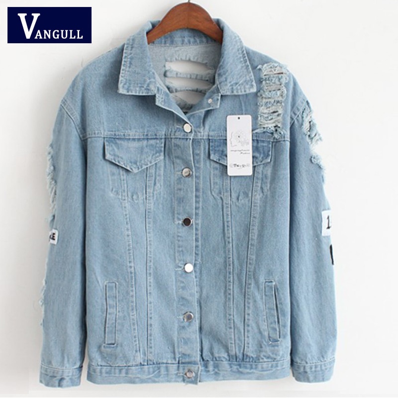 Women Frayed Denim Bomber Jacket Appliques Print Where Is My Mind Lady Vintage Outwear Autumn Coat Vangull