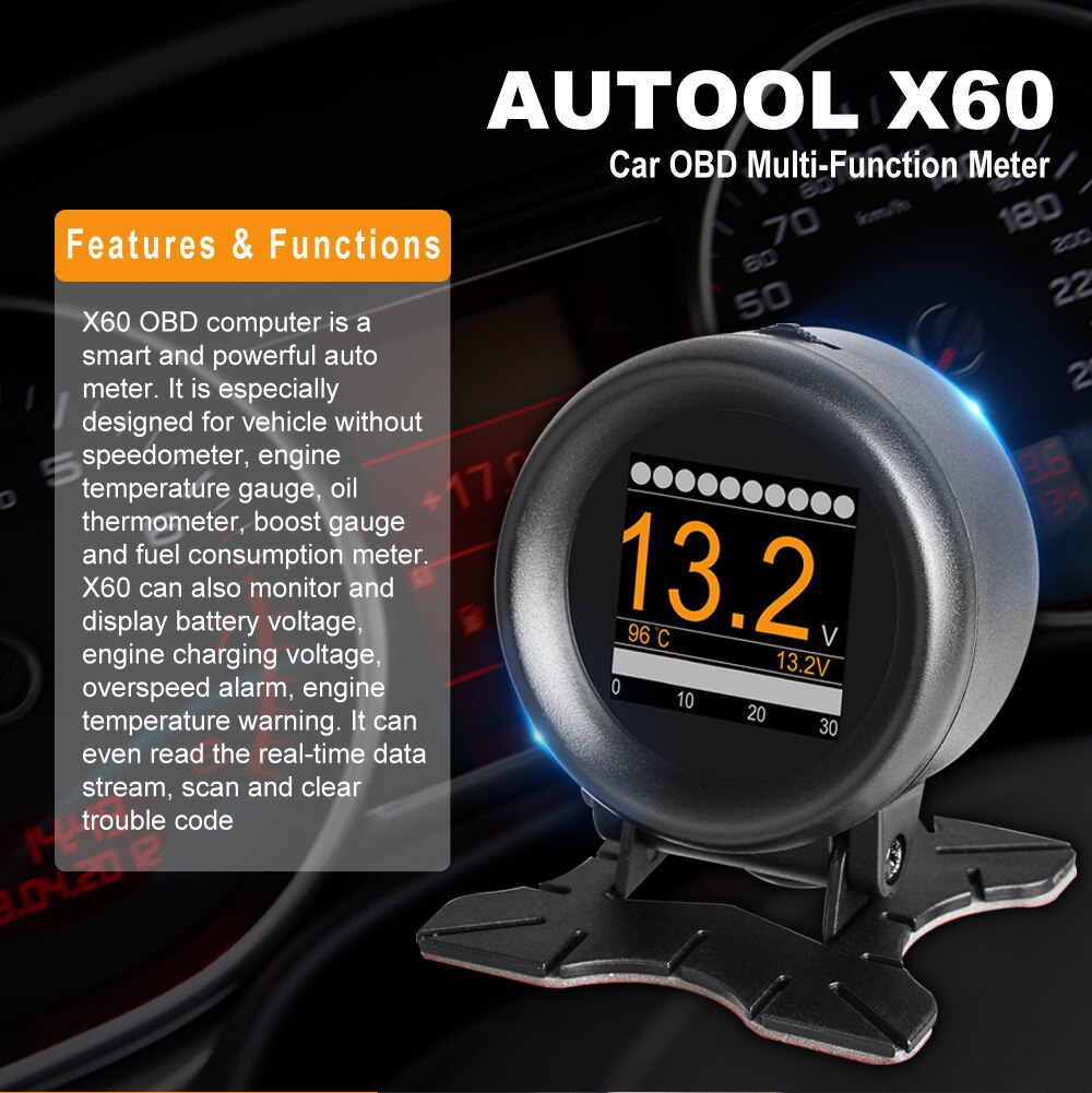 AUTOOL X60 OBD2 HUD Head Up Display temperatura Auto Turbo Kpa velocidad medidor odómetro calibre Digital 12V herramientas de diagnóstico del coche de visualización