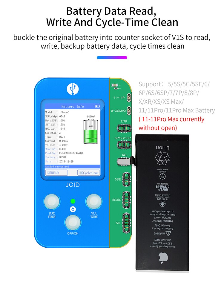 Novo JC-V1S lcd oled incell tela de toque verdadeiro tom reparação chip programador para iphone 8plus x xr xs max 11 11pro 11pro max