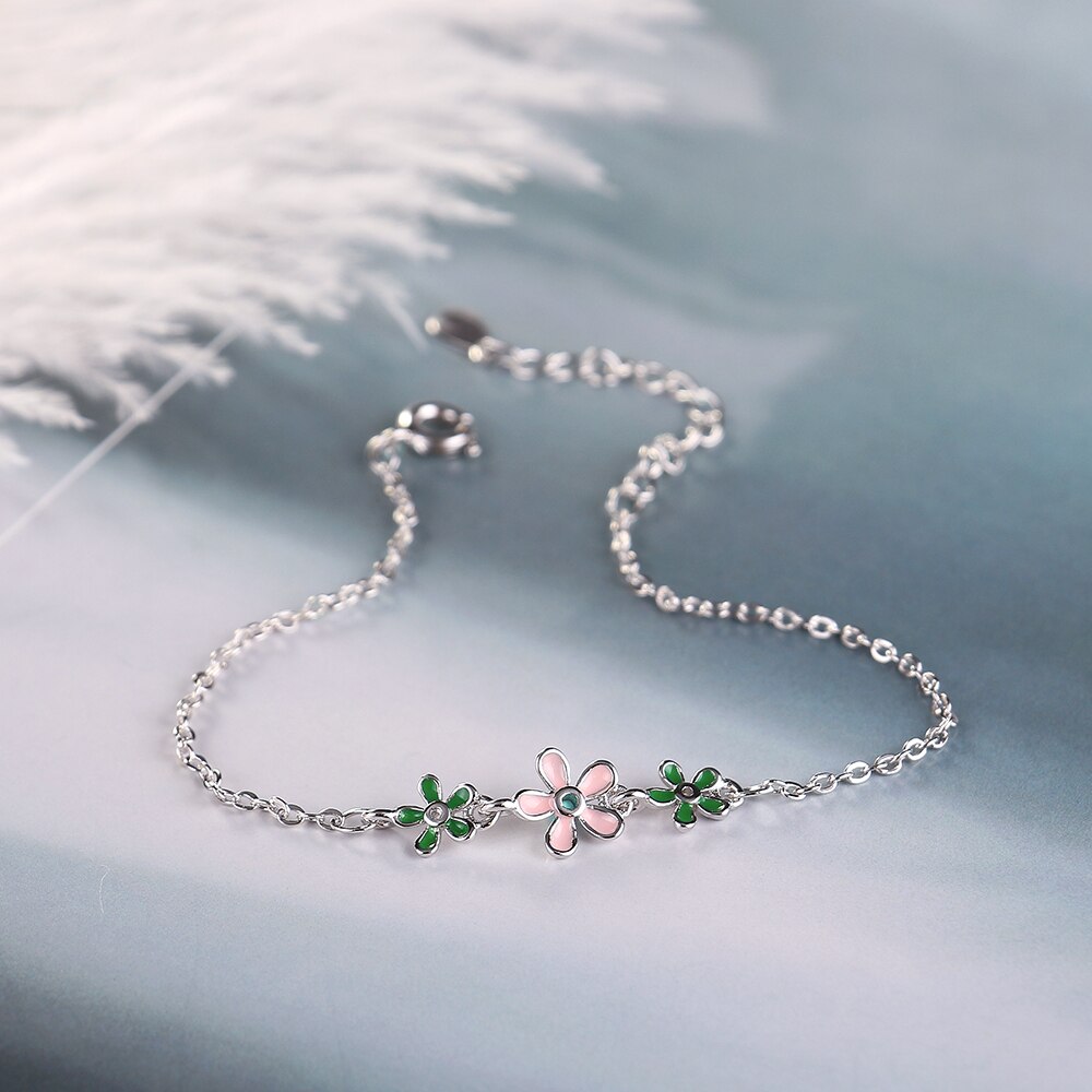 Anenjery Silber Farbe Tropfen Glasur Verlässt Blume Gänseblümchen Armbänder Für Frauen pulseira Schmuck S-B206