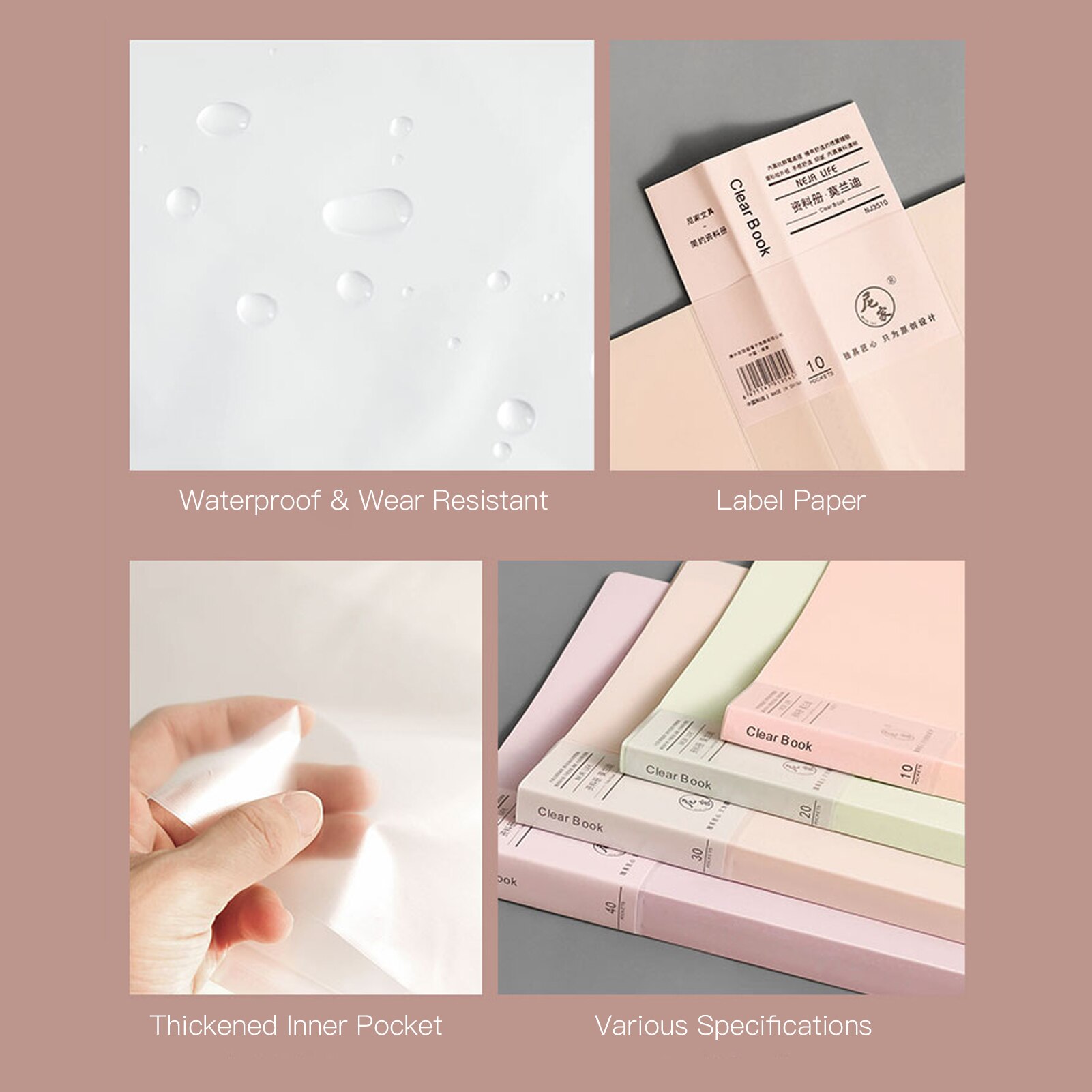 A4 Size Presentation Book Display Book Document Organizer Waterproof with 30-Pocket Sheet Protector for Business Office School