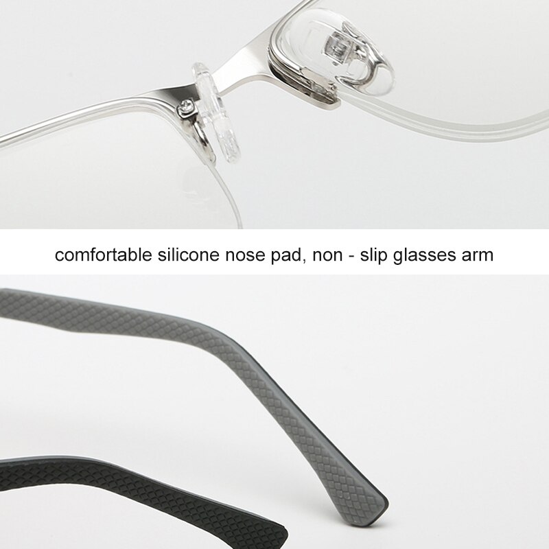Half Rim Reading Glasses for Men Presbyopia UV Protection Computer Anti-blue Light Radiation Metal Frame Silver 1.5 2.5