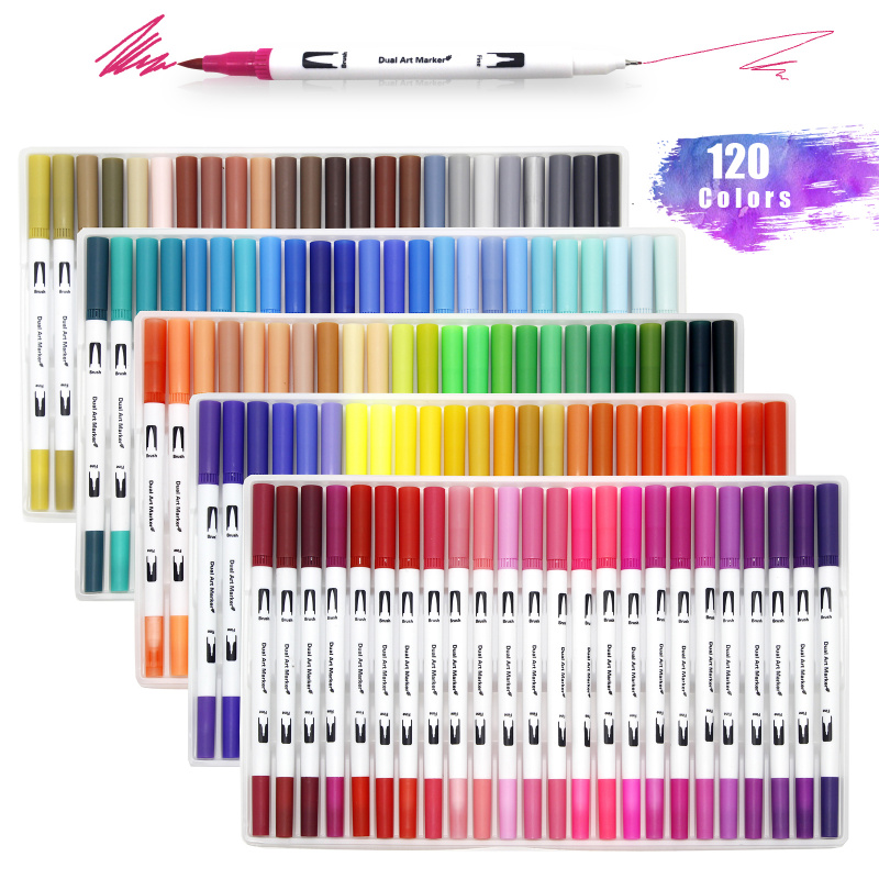 Markers Set 36/48/72/120 Kleuren FineLiner Dual Tip Brush Pen Tekening Schilderen Aquarel Art Marker Pennen voor Manga Art Supplies