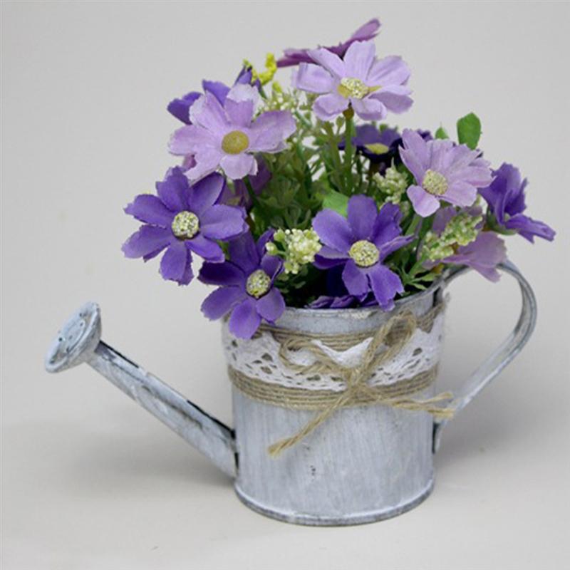 2Pcs Flower Bucket Pretty Home Decoration Retro Iron Craft Flower Container