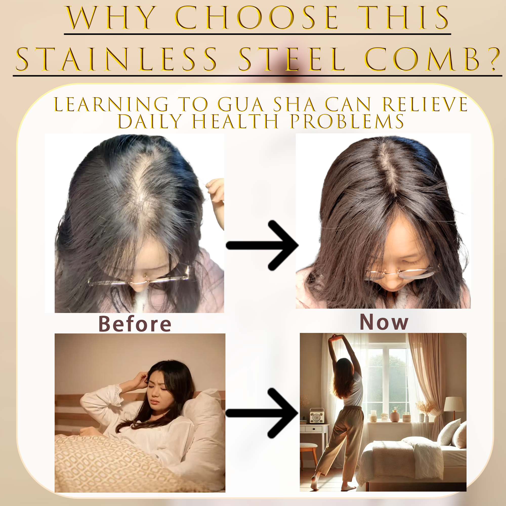 Peigne à cheveux en cuivre et en bois, poignées anti-leges, brosse à angle pour les soins lisses et brillants des cheveux et du cuir chevelu