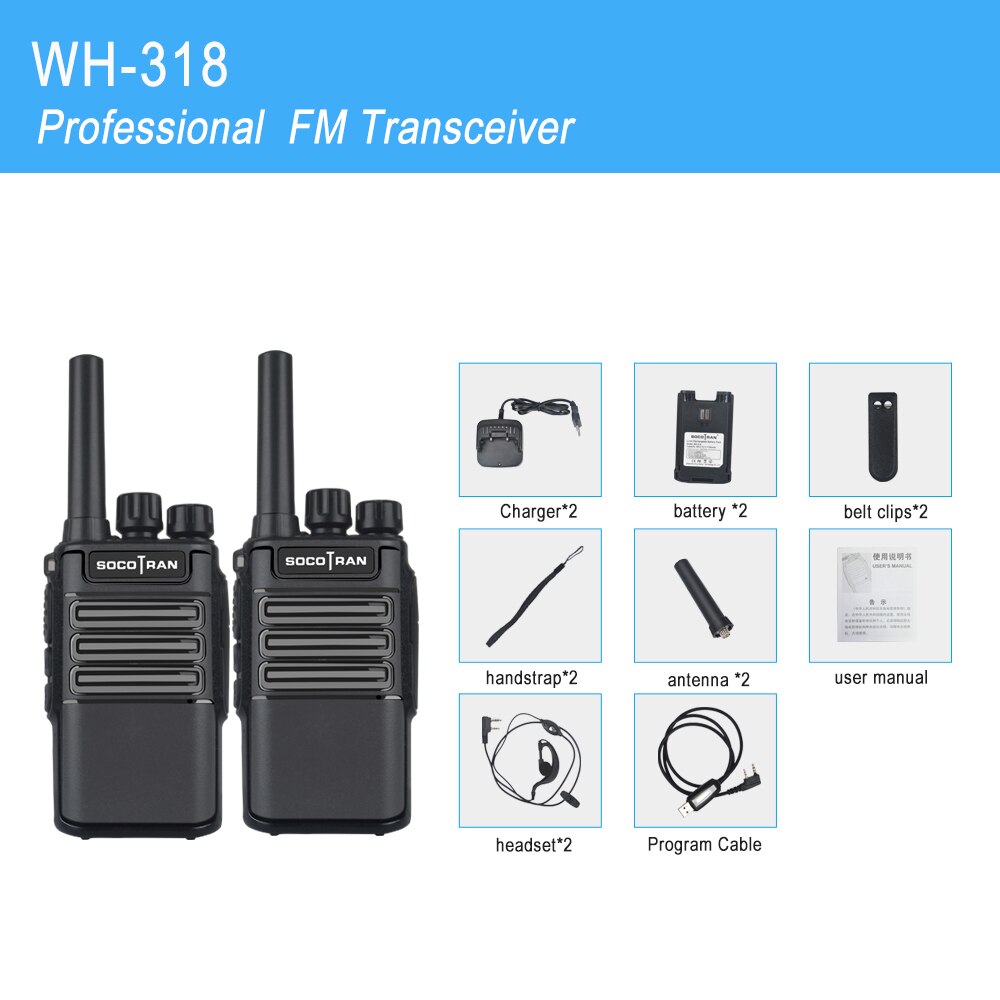 SOCOTRAN WH-318 Mini talkies-walkie UHF 400-470 MHZ 16 canaux Radio Comunicador soutien USB charge radio jambon: Add Program Cable