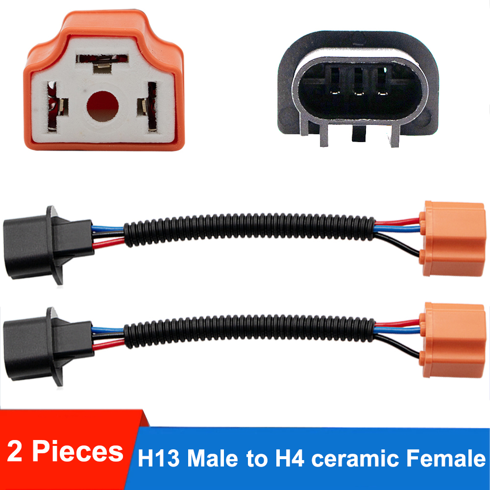 2 uds H13 9008 macho a H4 9003 hembra conector de conversión de cerámica arnés de cableado faro luz antiniebla enchufe Cable adaptadores de enchufe: Default Title