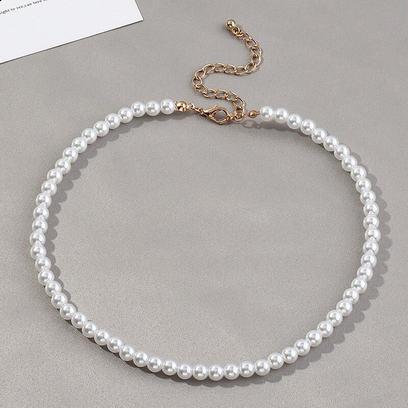 2021 collana girocollo di perle imitazione semplice Vintage 6MM per donna elegante collana con ciondolo conchiglia amore gioielli da sposa di moda: 35cm-0.6