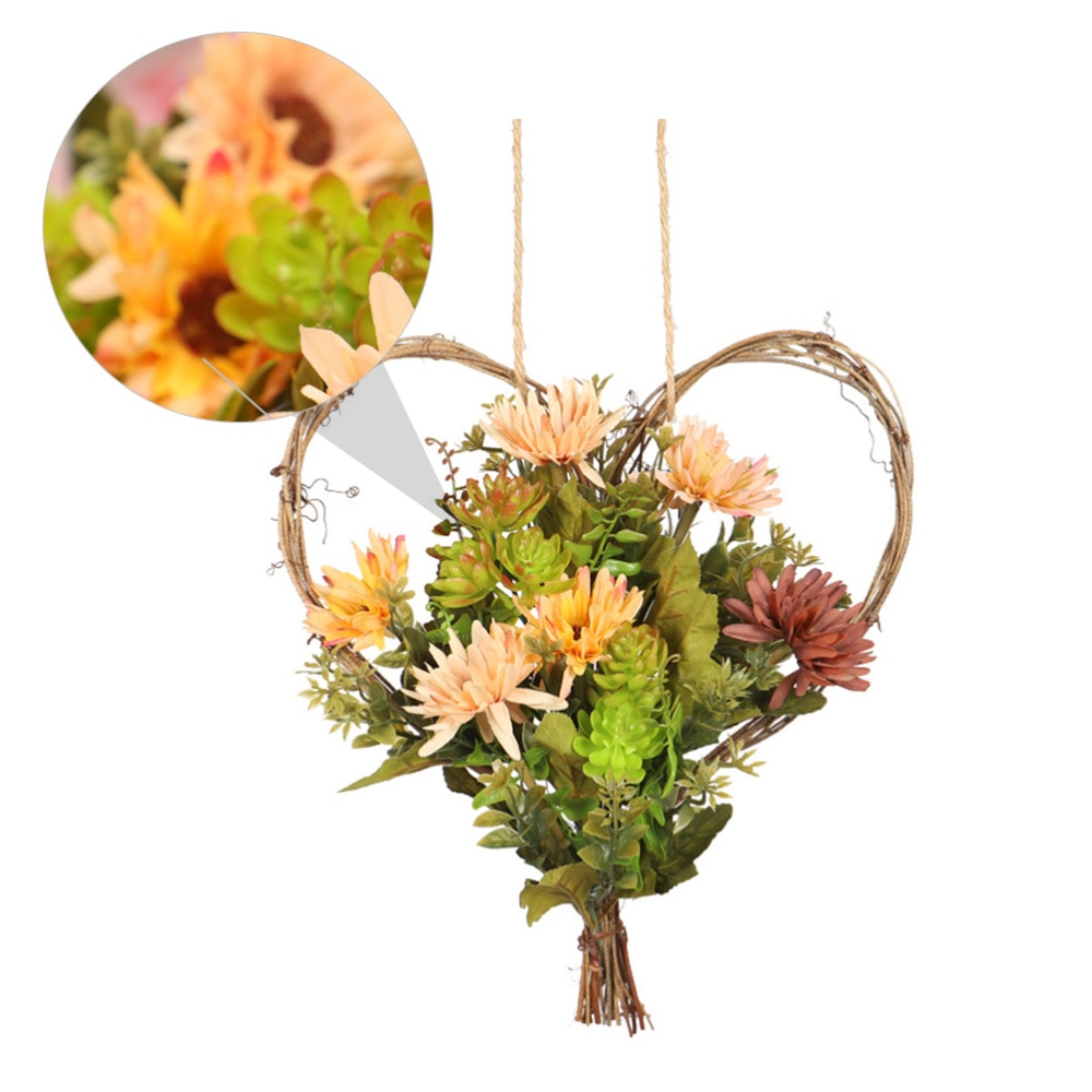 1pc Simulation Garland Heart Style Garland Fleshiness Decor Bedroom Wreath Simulation Garland for Door Wall Bedroom