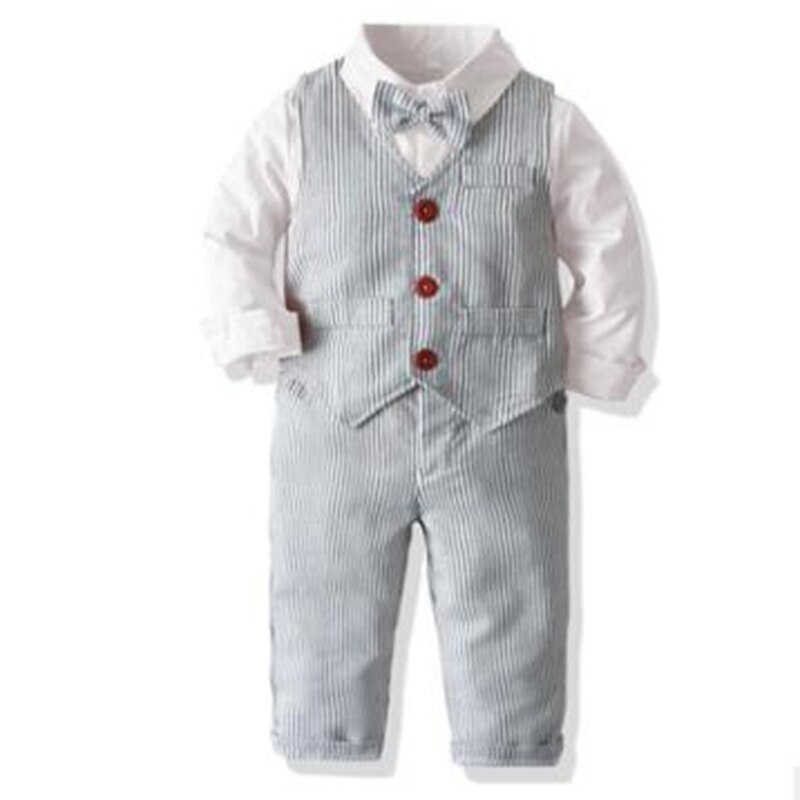 Costume pour bébé garçon, blazer, vêtements de mariage, rayés, en coton, pour enfants de 12 mois à 8 ans, collection printemps: GRAY / 3T