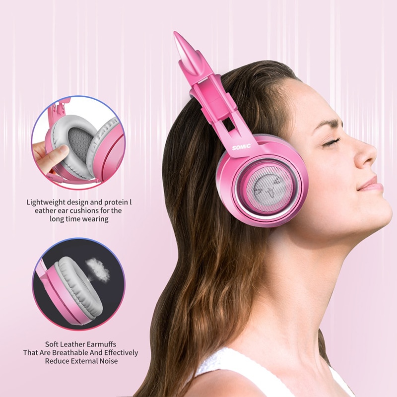 SOMiC G951S casque filaire Gamer rose chat oreille Headste mignon PS4 Xbox téléphone PC avec Microphone 3.5mm téléphone de jeu PS4 Overear Gamer
