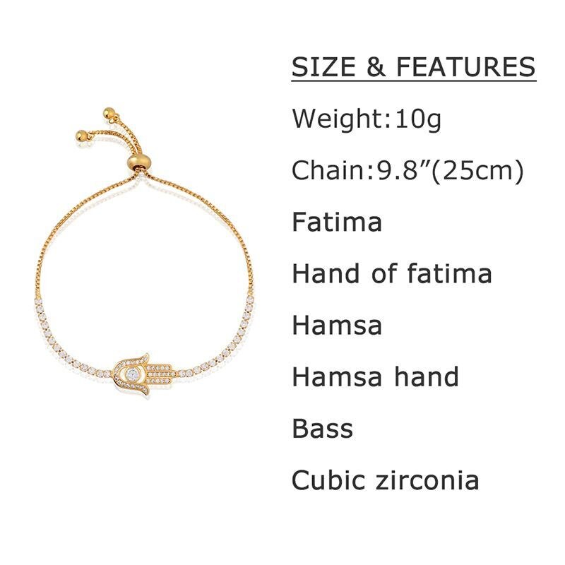 FLOLA Nuovo di Modo DELLA CZ Braccialetto della Mano di Fatima Pendenti E Ciondoli Pavimentato Zircone Cubico Hamsa Del Braccialetto per Le Donne Regali Gioielli Braccialetto in Oro brtk45