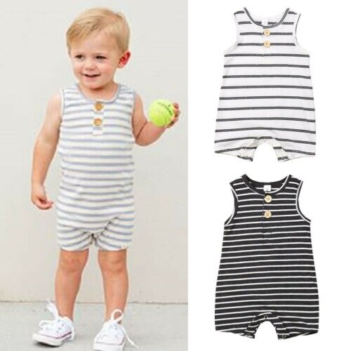 0-24 M abbigliamento per neonati pagliaccetto a righe per bambina vestiti per ragazzo tuta a righe senza maniche per bambina vestito estivo per neonato