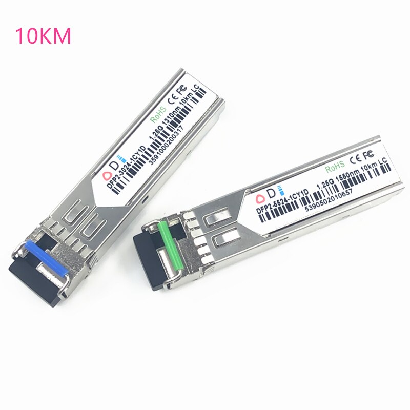 Módulo de fibra óptica LC SFP, 1,25G, LC 10/20/60/80/100KM, 1310/1490/1550nm, fibra SFP óptica única, compatible con Mikrotik: 10KM