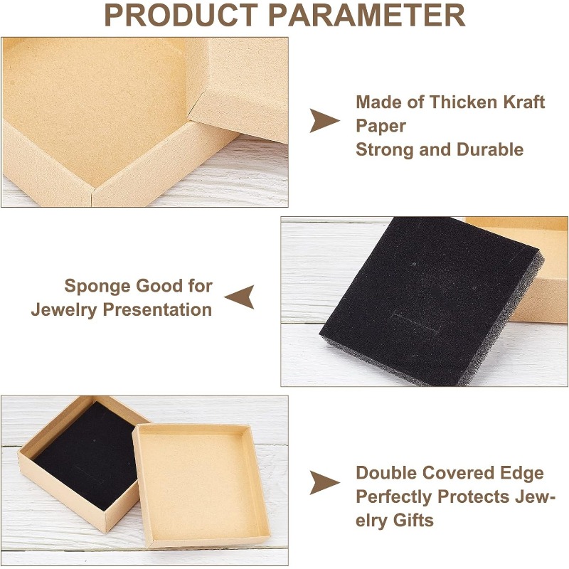 24 Stück Schmuckschatullen aus Pappe, 3,54 x 3,54 x 1,18, quadratische Kartons aus Papier, Kraftpapier, Geschenkverpackungsbox für Weihnachten