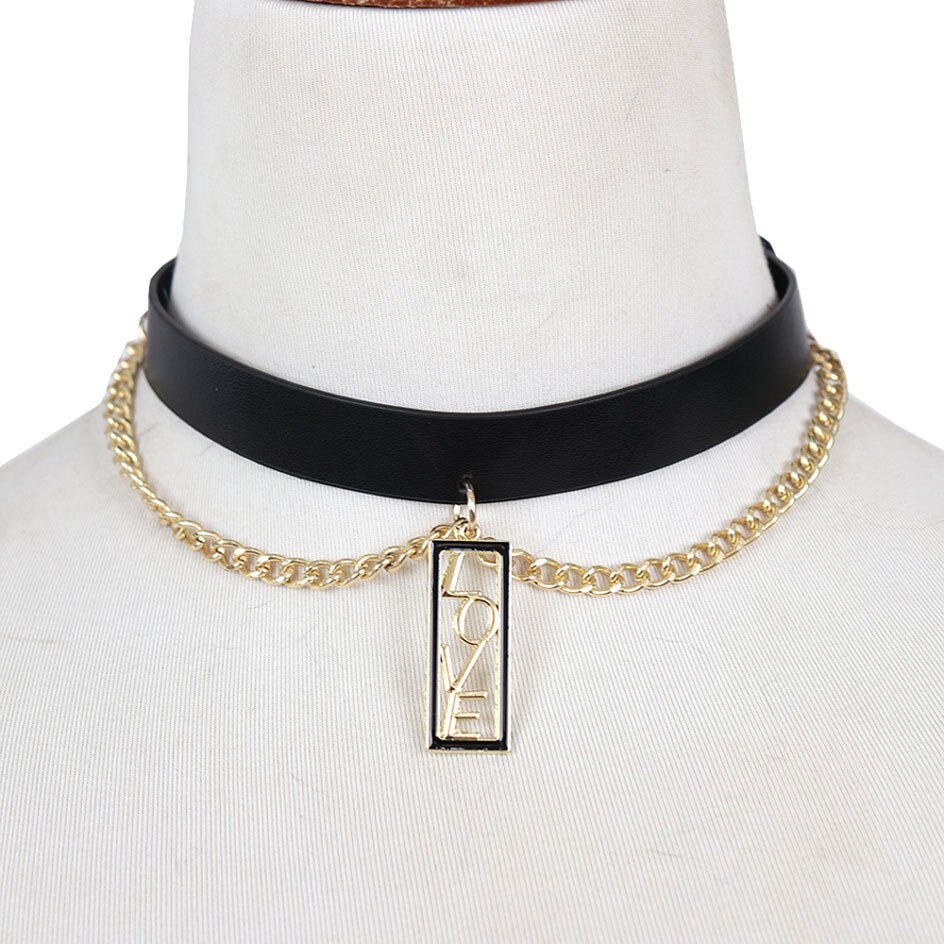 B.CYQZ-gargantilla de cuero negro para Mujer, Collar gótico, Harajuku, cadena de oro, Bar, Collar para Mujer, Collier Ras Du Co