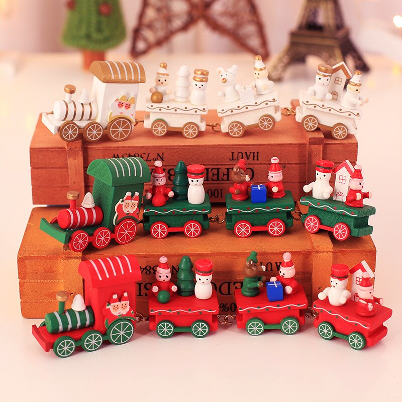 Neue Weihnachten Zug Lackiertem Holz Weihnachten Dekoration für Haus mit Santa/bär Kind Weihnachten spielzeug Ornament navidad neue jahr