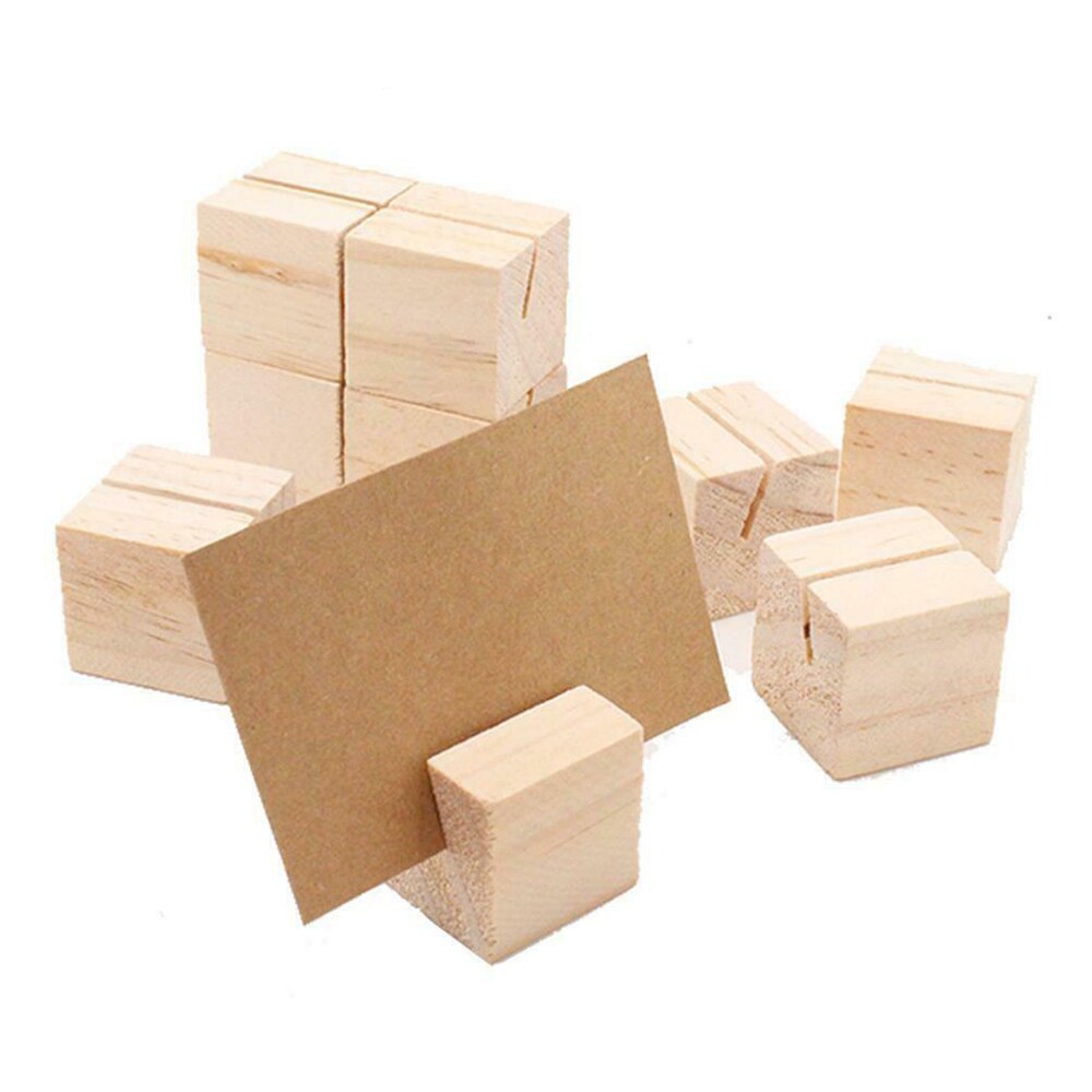 20pcs Natural Wood Numbers Photo Display Stand Business Card Holder Message Name Memo Clips Office Desk Organizer Dinner Party